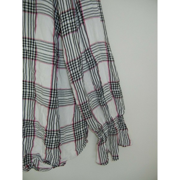 C est 1946 Size 22/24W Plaid Metallic Thread Button Down Ruffle Elastic Sleeve - Picture 2 of 6